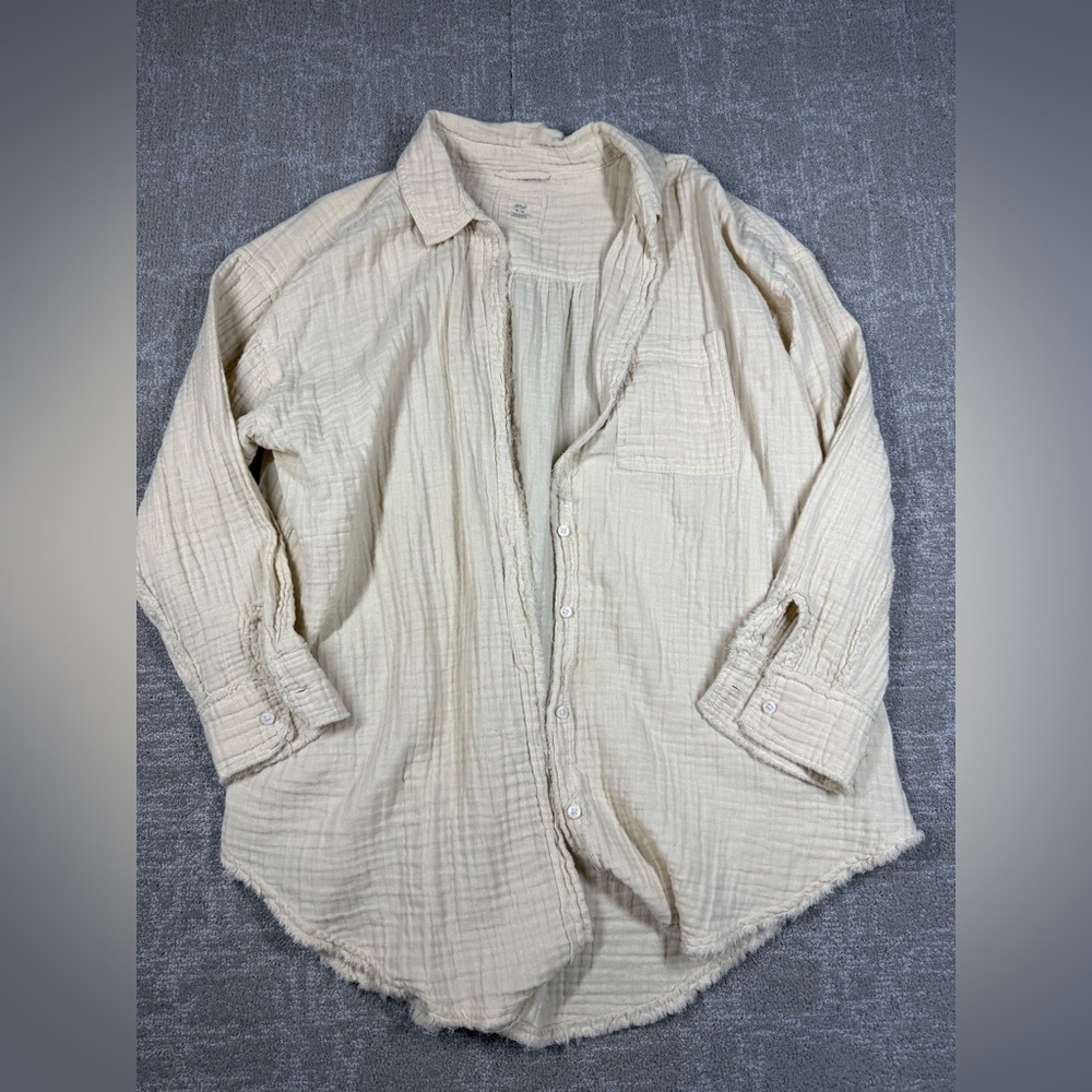 Aerie Gauzy Long Sleeve oversized Button Down Boho Shirt Size Medium